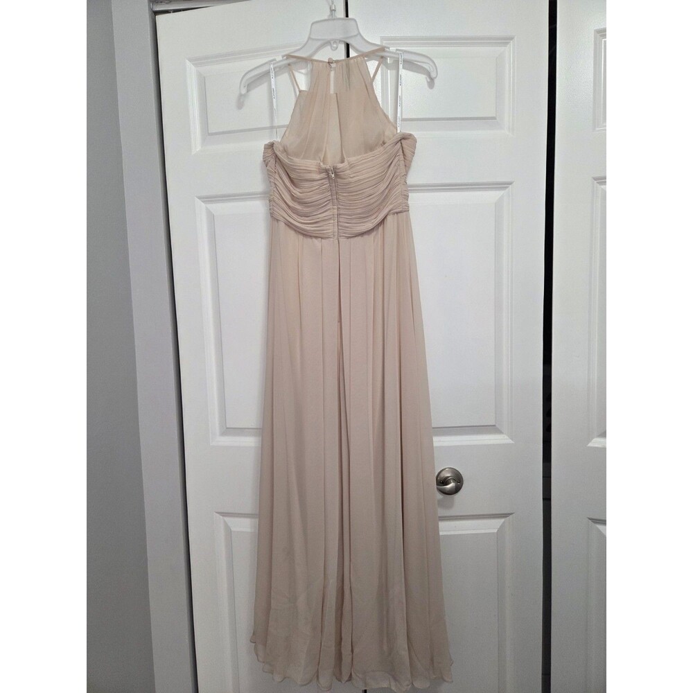 Bill Levkoff Women's Bridesmaid Gown Chiffon Halter Full Length Champagne, Sz 8 - Picture 2 of 11